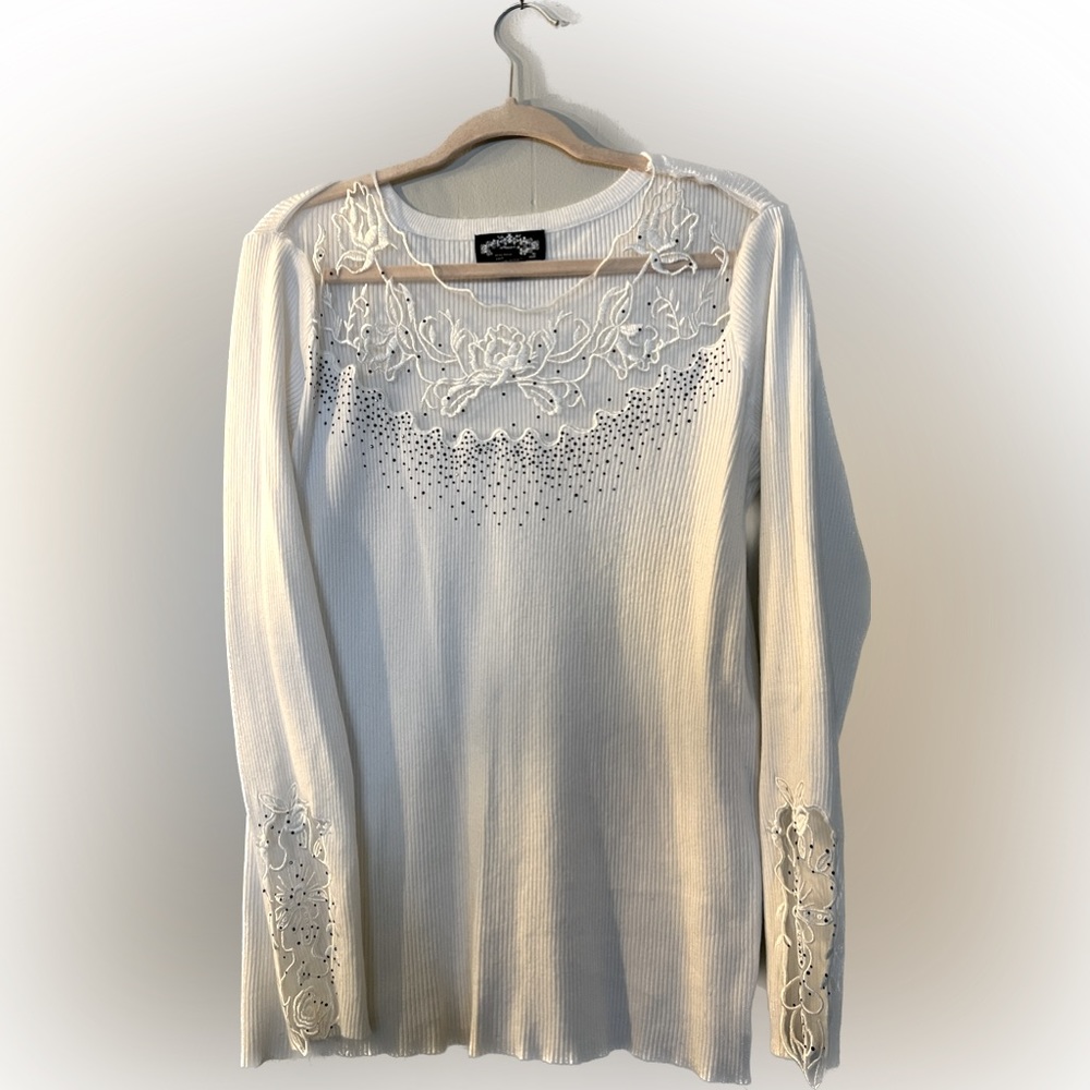 White rhinestone sweater long sleeve top